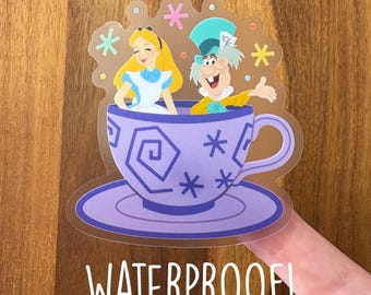 Mad Tea Party WATERPROOF CLEAR Sticker - Disney Parks / Alice in Wonderland / Teacups / Unbirthday / Mad Hatter / Fantasyland / White Rabbit