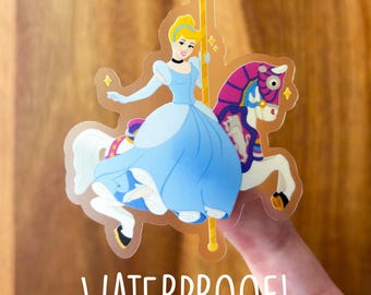 Cinderella Carousel WATERPROOF CLEAR Sticker - Carousel Horse / Disney Princess / Magic Kingdom / Disney Parks / Glass Slipper