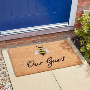 Durable Natural Coir, Large, Thick, Decorative, Patterned Coir Door Mats Suitable for indoor and outdoor use Bee Our Guest75x45cm