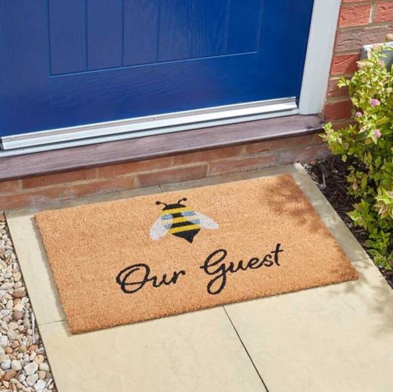 Durable Natural Coir, Large, Thick, Decorative, Patterned Coir Door Mats Suitable for indoor and outdoor use Bee Our Guest75x45cm