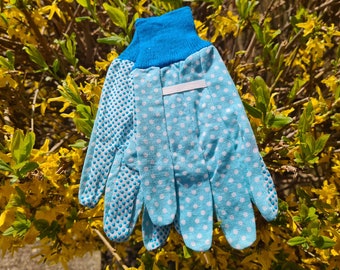 Gardener Gift, Gardening Gloves Ladies, Floral Womens Gloves Blue Medium