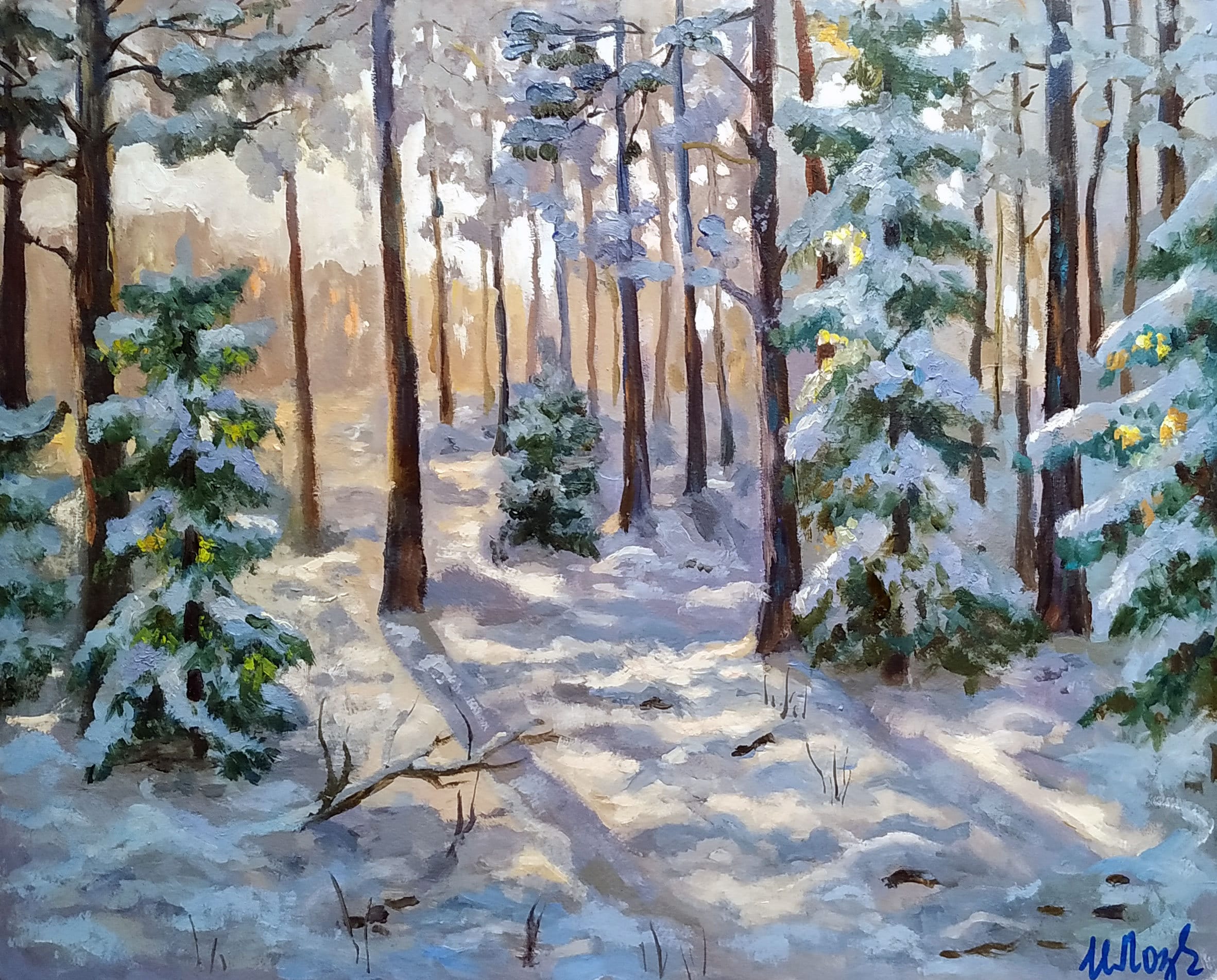 Pine Tree Painting Original Art Snow Winter Forest Artwork 16 Etsy