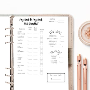 Simple, basic paycheck bill checklist