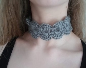 Handmade Crochet Choker Necklace - Grey