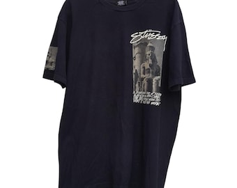 Camiseta gráfica vintage Stüssy de faraón egipcio, negra, talla L, hecha en México