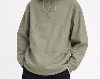 Vintage Y2K Armee Stil Ripstop Baumwolle Anorak Jacke Olivgrün Medium