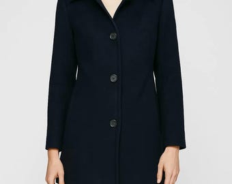 Vintage Celine Paris Marine Blauer Wollmantel - Made in France - Größe 42 - Designer Oberbekleidung