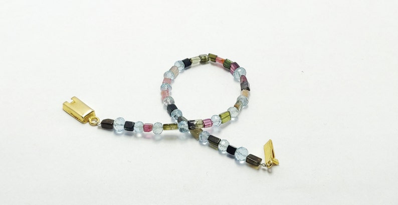 Natural PinkTourmaline Aquamarine Faceted Stone Cts 31.63 Pink Shape Round Beads and Cubi Hand bracelet Jewellery making Wedding gift