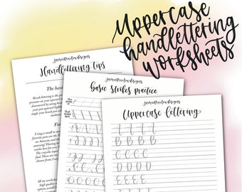 Uppercase Handlettering practice | Basic brush lettering | Modern calligraphy worksheets | Beginner handlettering