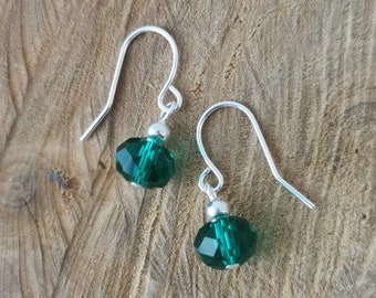 Small teal faceted glass earrings. Hypoallergenic and nickel free.