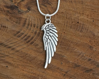Collar de alas de ángel bañado en plata - Cadena de serpiente de 45 cm