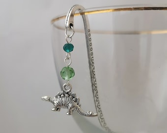 Dinosaur bookmark made with green crystal beads