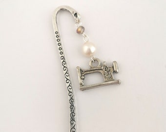 Sewing Machine Bookmark: Freshwater Pearl & Crystal Beads, Seamstress Gift