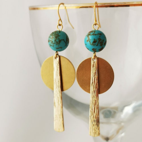 Matte Turquoise Seed Bead Hoop Earrings Large Gold Plated Etsy