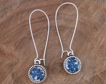 Long blue and silver drop earrings. Hypoallergenic hooks
