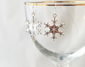 Large Silver Snowflake Earrings: Hypoallergenic Christmas Jewelry