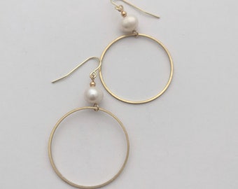 Freshwater pearl and gold loop statement earrings, hypoallergenic, nickel free