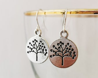 Silver colour tree of Life disc earrings. Silver plated, nickel free, hypoallergenic