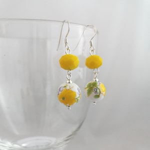 Bright yellow ceramic drop earrings on sterling silver hooks