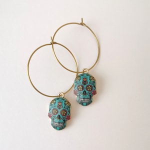 Sugar skull hoop earrings