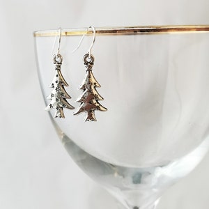 Christmas tree earrings. Silver plated hypoallergenic. Christmas earrings