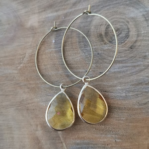 Mustard colour glass hoop earrings