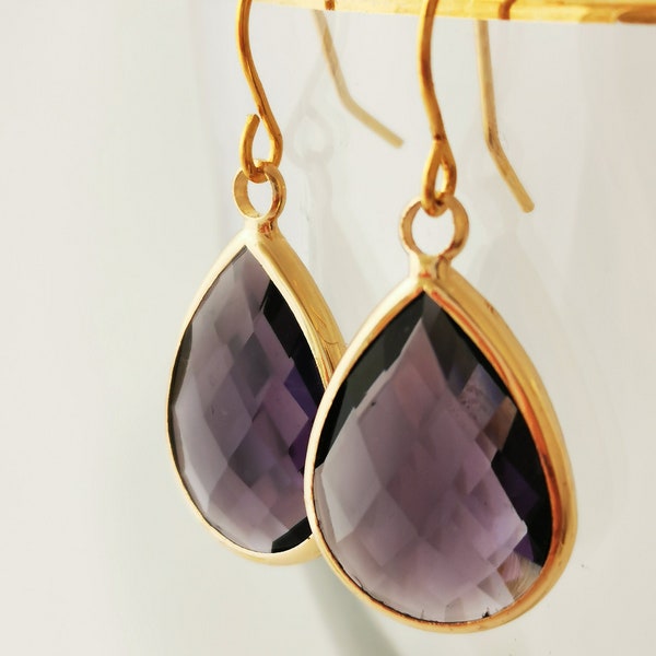PurpleCharm10 Earrings – Stainless Steel Purple Drop Charm Earrings
