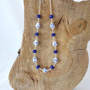 Blue and white ceramic bead necklace