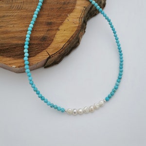 Freshwater pearl and turquoise beaded necklace