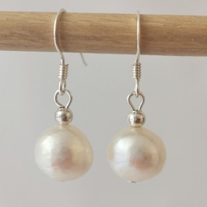 Large baroque freshwater pearl drop earrings on sterling silver hooks