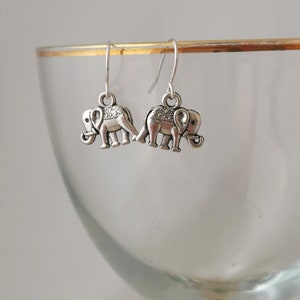 Dangly elephant earrings, silver plated nickel free, hypoallergenic