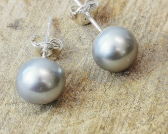 Grey freshwater pearl stud earrings 7mm sterling silver.