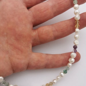 Freshwater pearl and gemstone necklace, flourite and pearl necklace image 2