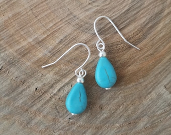 Boucles d'oreilles pendantes turquoise, hypoallergéniques