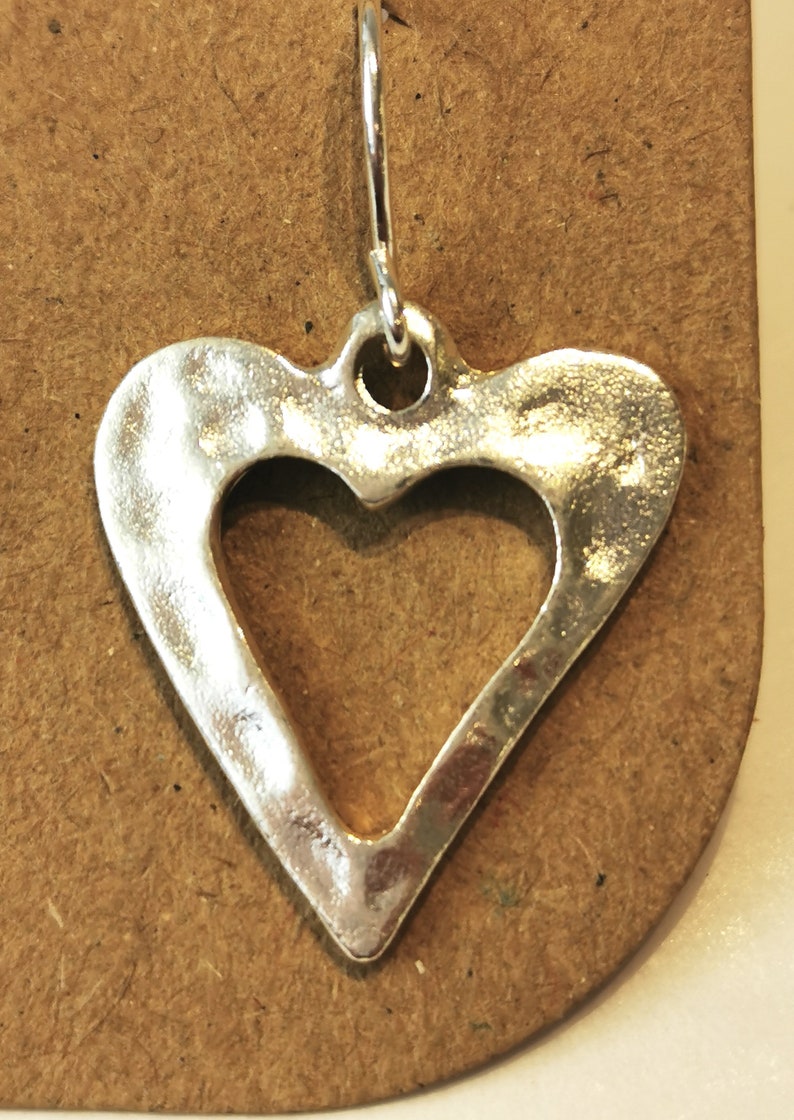 Hammered silver open heart earrings. Silver plated hypoallergenic image 4