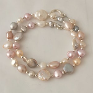 Mixed Freshwater pearl necklace, pinks, whites and greys image 1