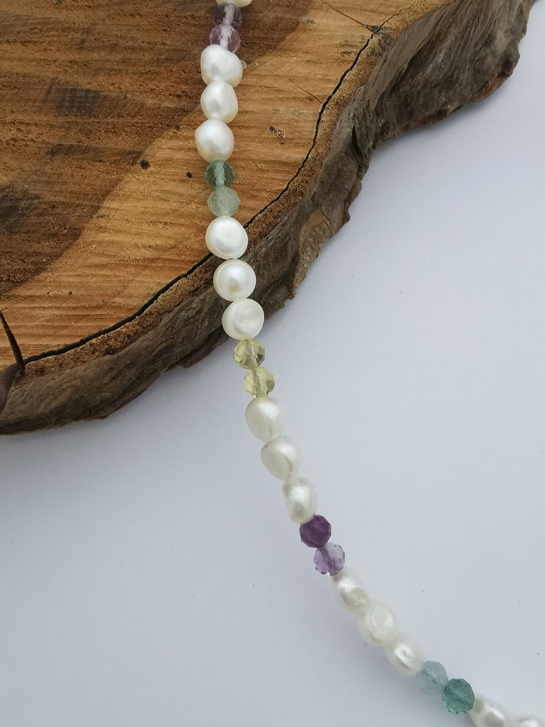 Freshwater pearl and gemstone necklace, flourite and pearl necklace image 8