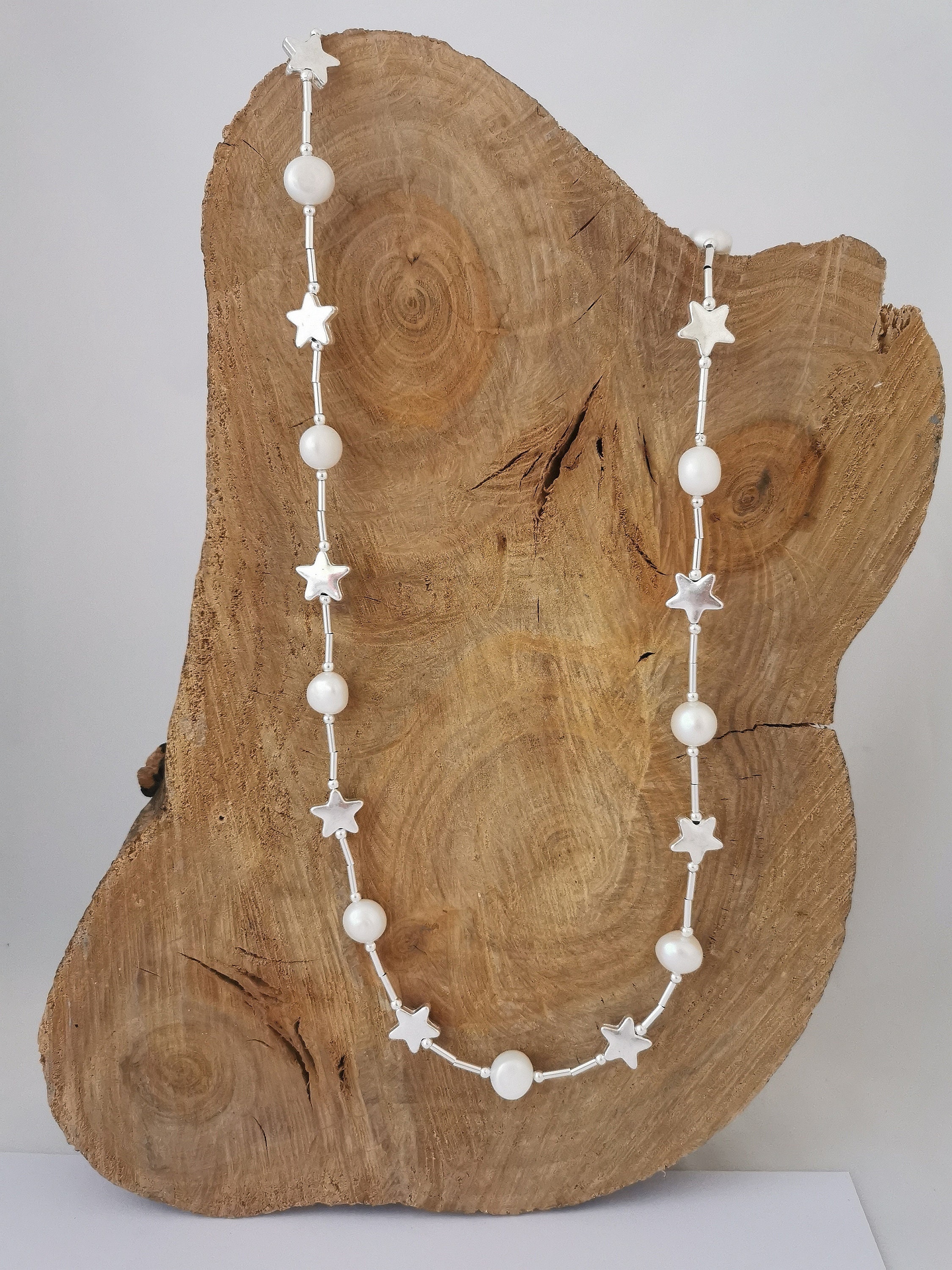 Long Freshwater Pearl and Silver Star Necklace - Etsy