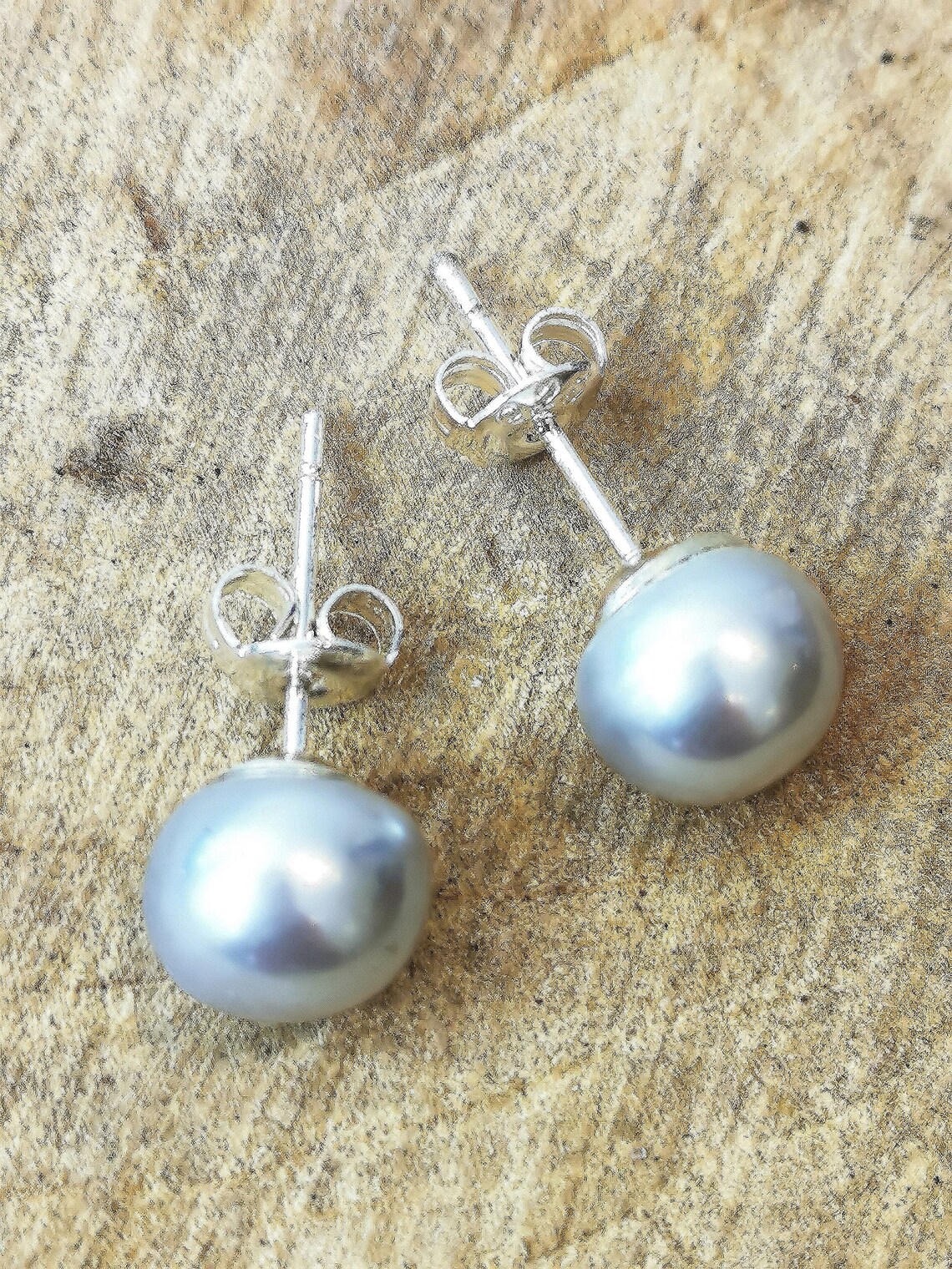 Grey Freshwater Pearl Stud Earrings 7mm Sterling Silver. Etsy UK