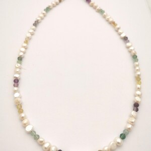 Freshwater pearl and gemstone necklace, flourite and pearl necklace image 4