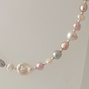 Mixed Freshwater pearl necklace, pinks, whites and greys image 4