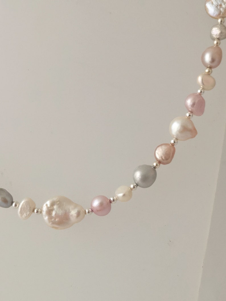 Mixed Freshwater pearl necklace, pinks, whites and greys image 4