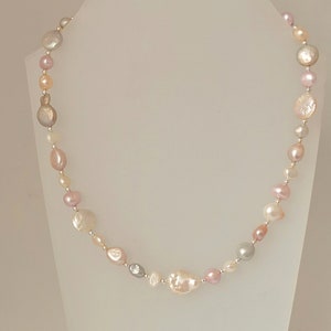 Mixed Freshwater pearl necklace, pinks, whites and greys image 2