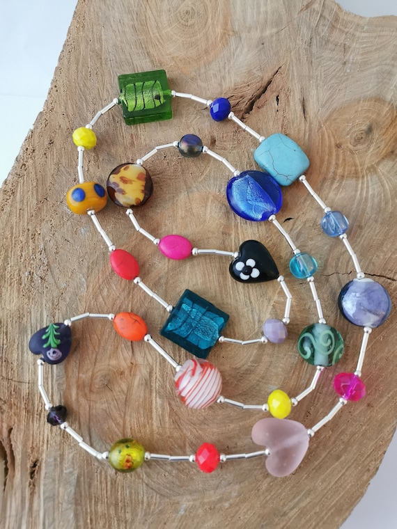 Buy Funky Colourful Long Glass and Stone Handmade Bead Necklace Online in India Etsy