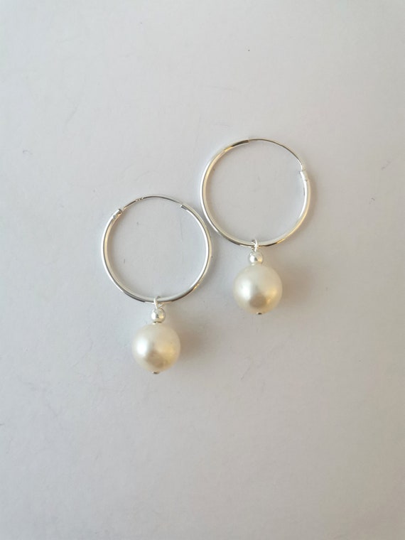 Pearl hoop earrings sale etsy
