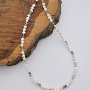 Freshwater pearl and gemstone necklace, flourite and pearl necklace image 5