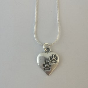 Silver pawprint heart necklace. Silver plated pendant on silver plated snake chain. 18 inches. image 7