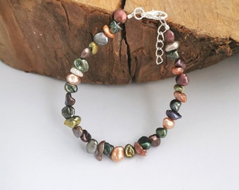 Multi coloured keshi freshwater pearl bead bracelet