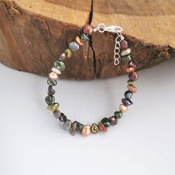 Multi coloured keshi freshwater pearl bead bracelet