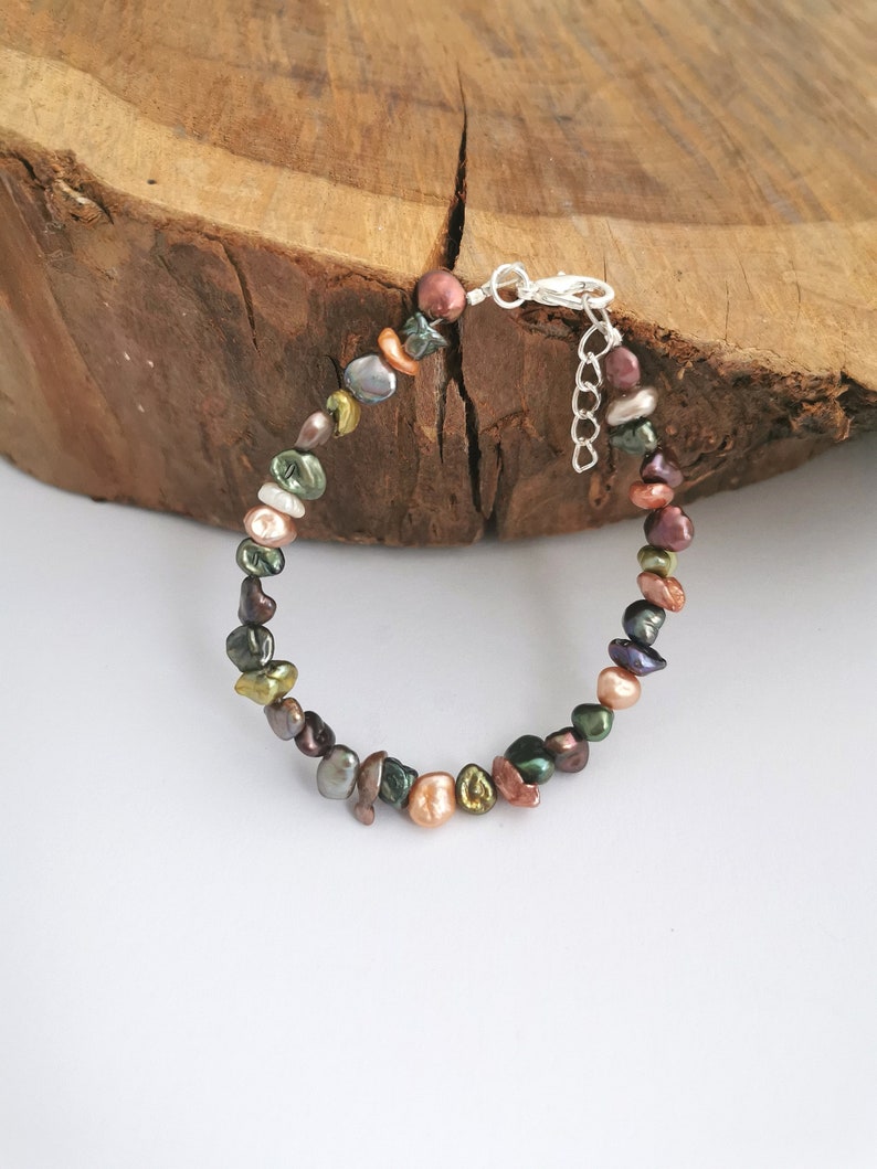 Bracelet de perles d'eau douce keshi multicolores image 1